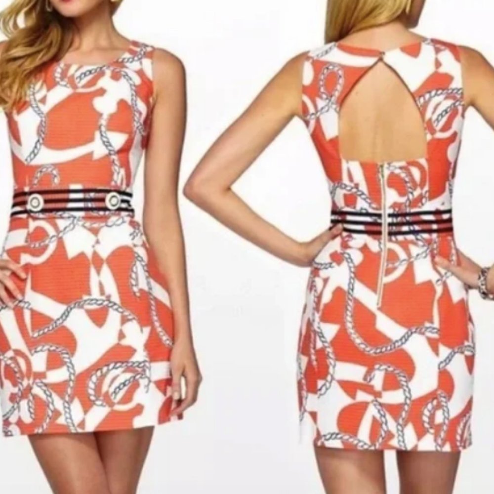 Lilly Pulitzer Kirkland Dress Tango Orange sz 2 Nautical Cruise EUC
